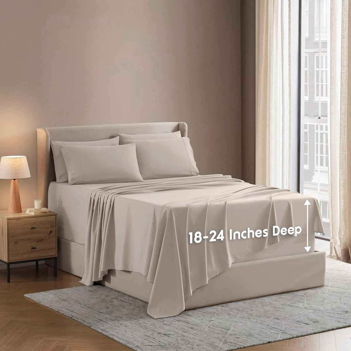 Nestl Extra Deep King Sheet Set - 6 Piece Breathable & Cooling Sheets - Hotel Luxury Bedding Set w/18-24 Inch Deep Pockets - Easy & Secure Fit - Super Soft, Wrinkle Free & Comfy - Dark Gray