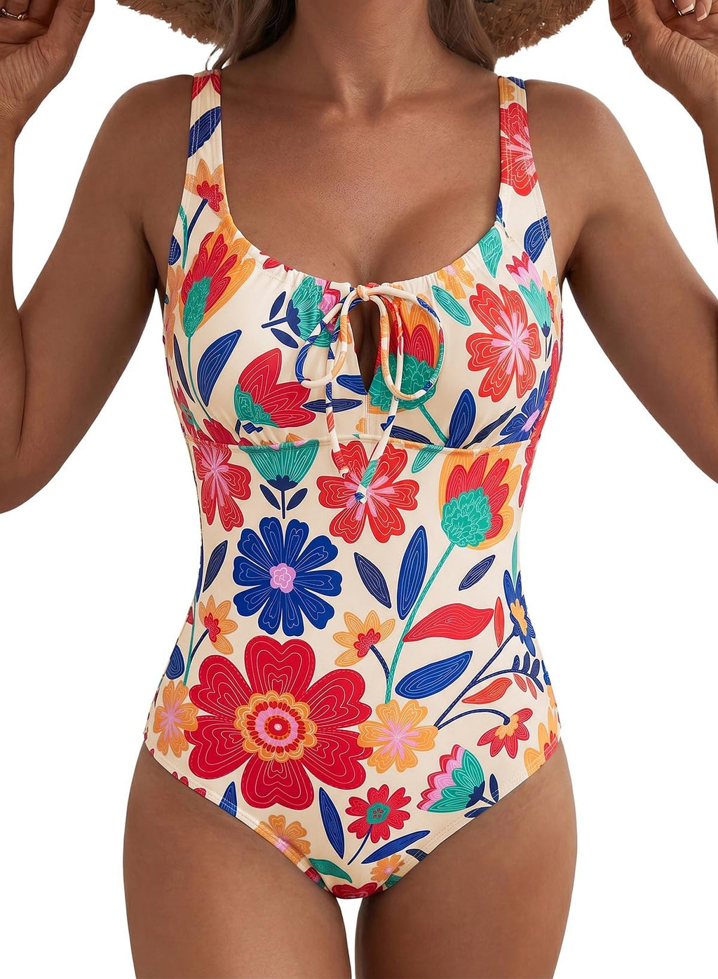 Aleumdr Womens Textured One Piece Swimsuit Tummy Control Bathing Suit Tie Knot Cutout Swimwear