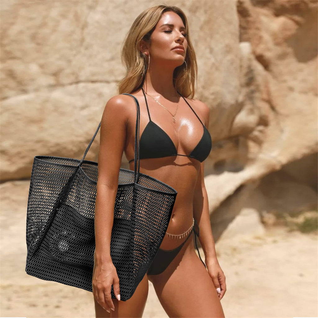 KALIDI Beach Nylon Mesh Tote Bag, Casual Tote Bag Hobo Women Foldable MAX 23L Shoulder Bag For Beach Picnic Vacation