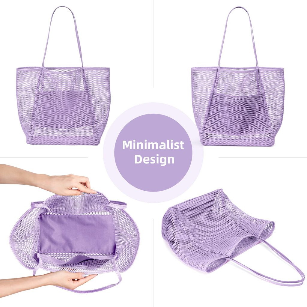 KALIDI Beach Nylon Mesh Tote Bag, Casual Tote Bag Hobo Women Foldable MAX 23L Shoulder Bag For Beach Picnic Vacation
