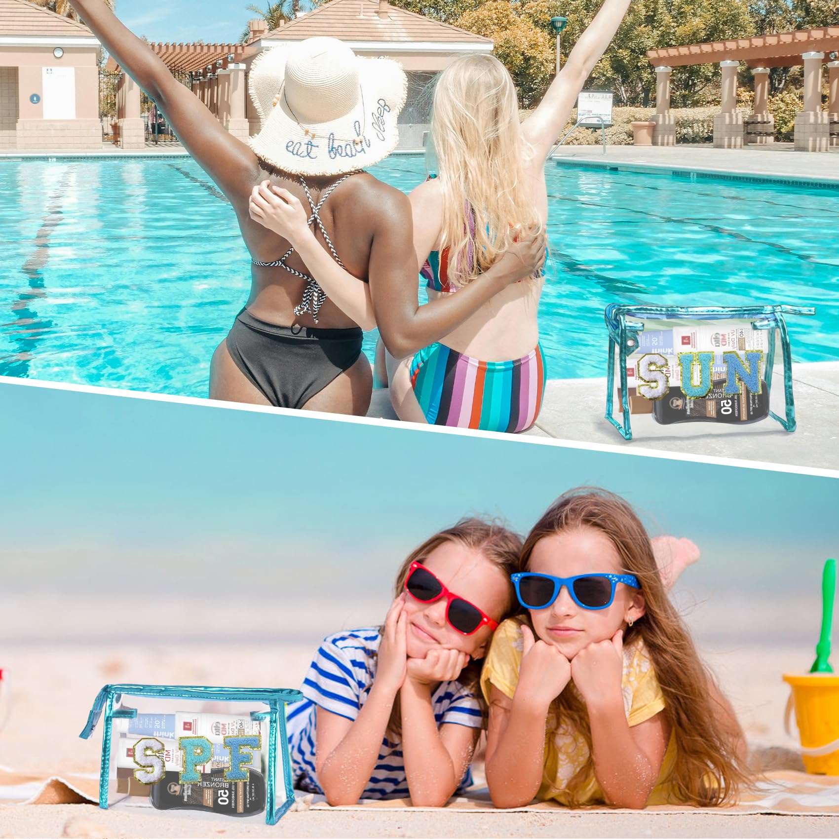 COSHAYSOO Sunscreen Bag Clear Makeup Toiletry Pouch Beach Vacation Essentials for Women Teen Girls Trip Gifts Summer Pool Travel Must Have Accessories Waterproof Stuff