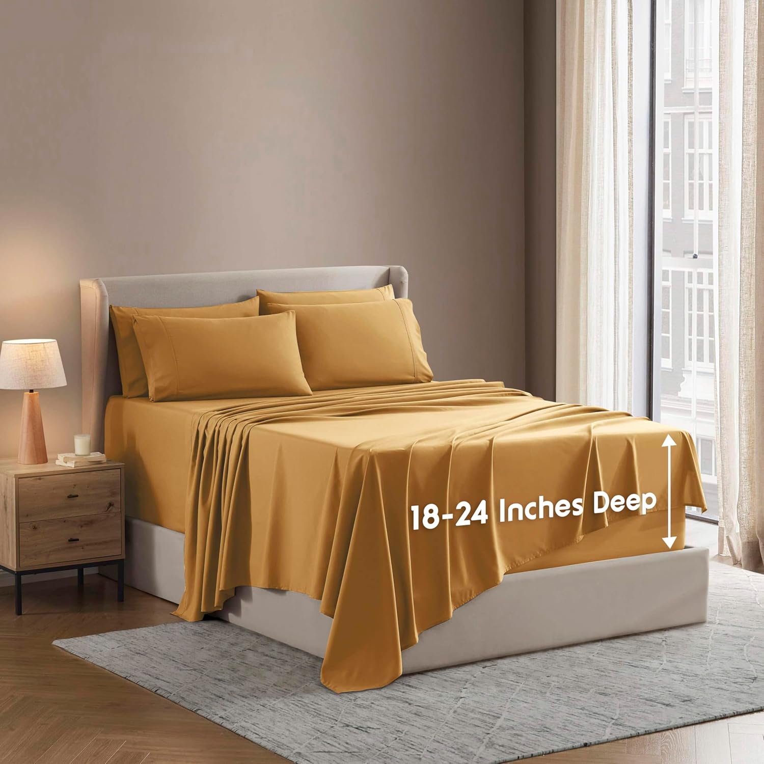 Nestl Extra Deep King Sheet Set - 6 Piece Breathable & Cooling Sheets - Hotel Luxury Bedding Set w/18-24 Inch Deep Pockets - Easy & Secure Fit - Super Soft, Wrinkle Free & Comfy - Dark Gray