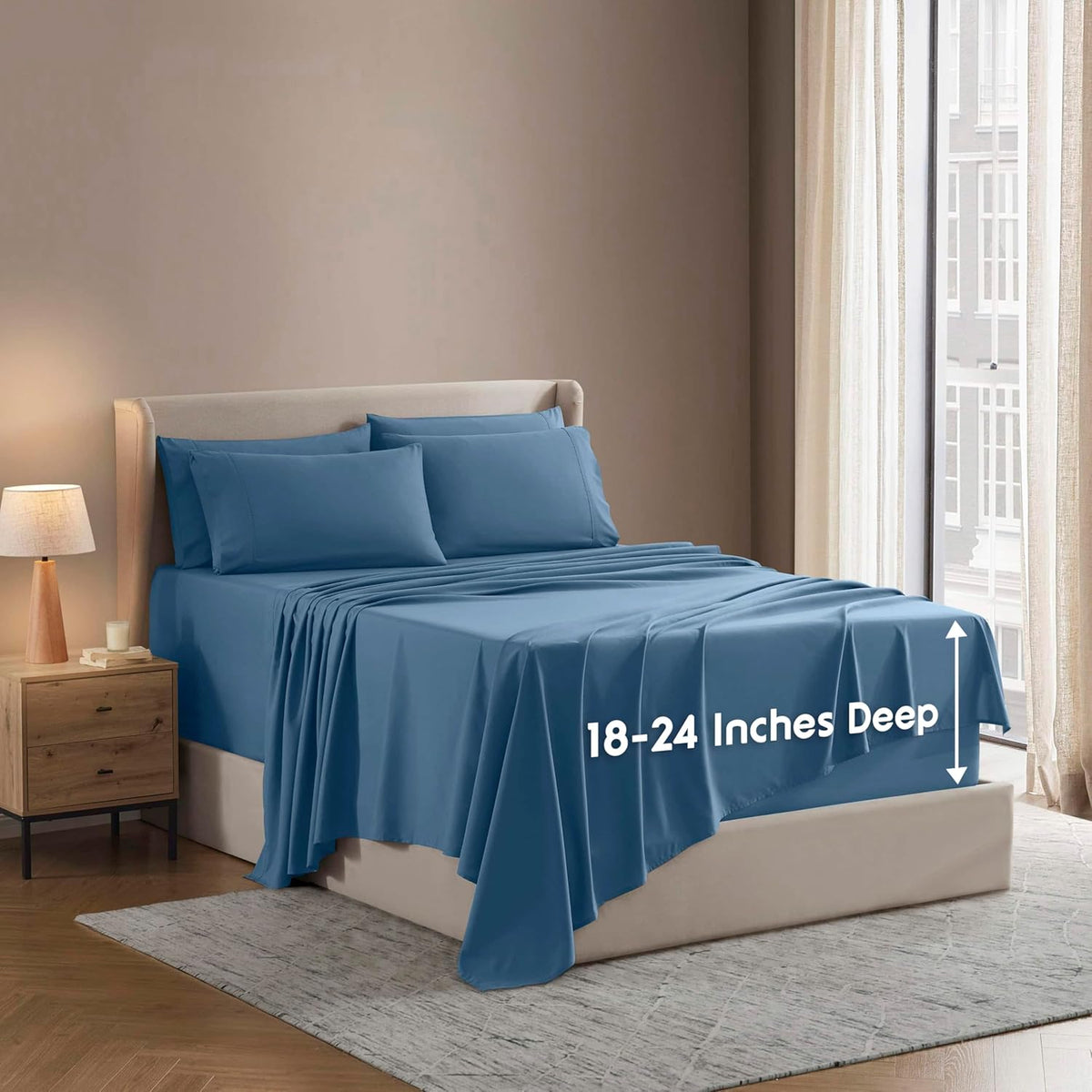 Nestl Extra Deep King Sheet Set - 6 Piece Breathable & Cooling Sheets - Hotel Luxury Bedding Set w/18-24 Inch Deep Pockets - Easy & Secure Fit - Super Soft, Wrinkle Free & Comfy - Dark Gray