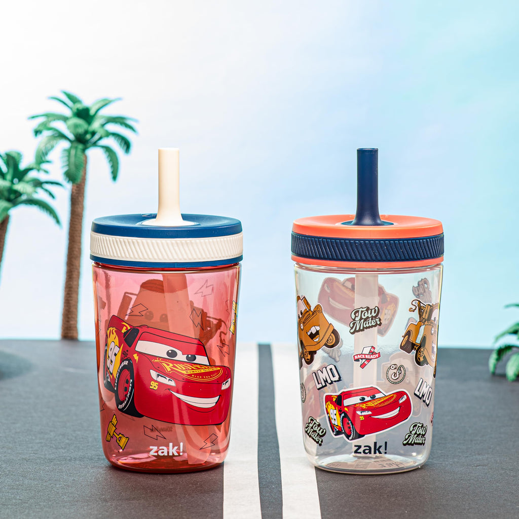 Zak Designs Kelso Toddler Cups For Travel or At Home, 15oz 2-Pack Durable Plastic Sippy Cups With Leak-Proof Design is Perfect For Kids (Sweet Berry, Lemon Zest)