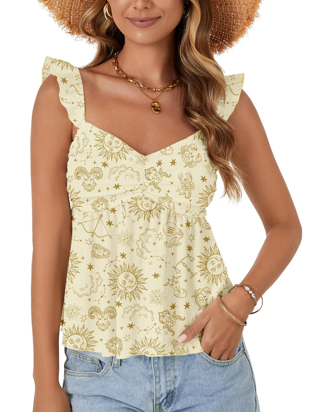 LYANER Women's Babydoll Tank Top Summer Camisole Dressy Casual Ruffle Strap Sleeveless Flowy Hem Peplum Tops