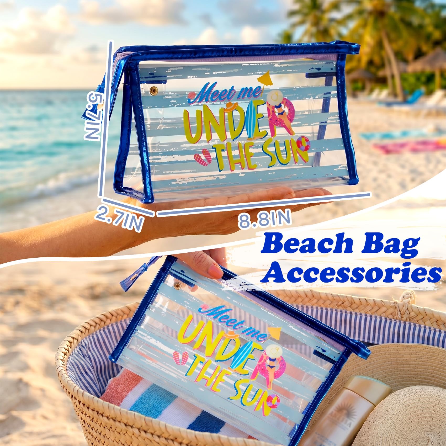 COSHAYSOO Sunscreen Bag Clear Makeup Toiletry Pouch Beach Vacation Essentials for Women Teen Girls Trip Gifts Summer Pool Travel Must Have Accessories Waterproof Stuff