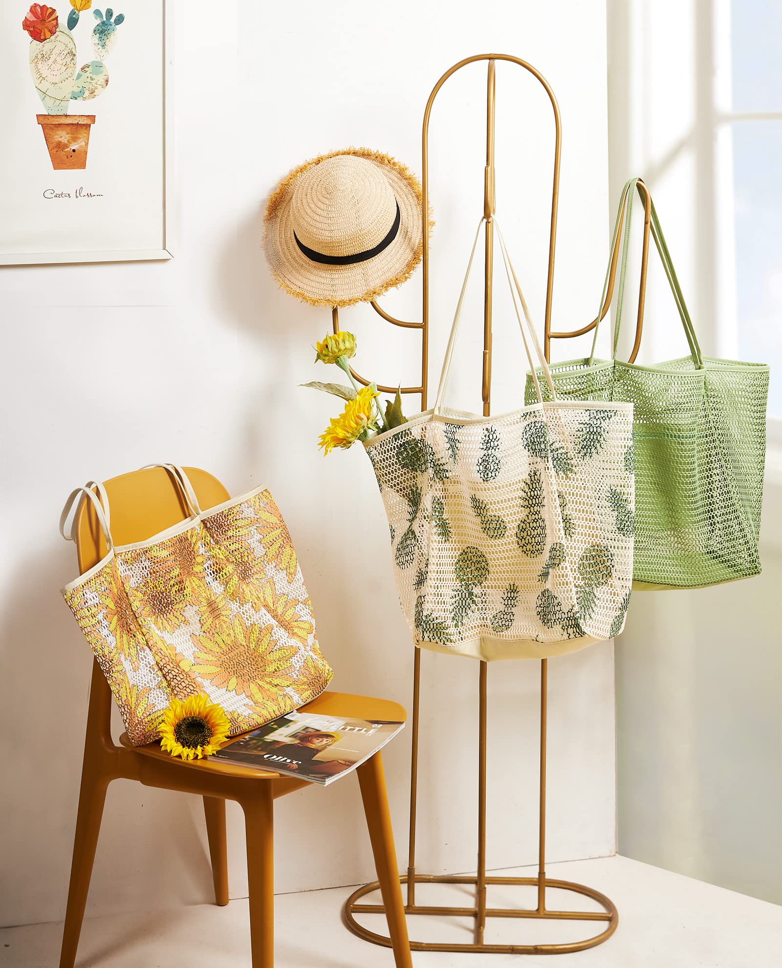 KALIDI Beach Nylon Mesh Tote Bag, Casual Tote Bag Hobo Women Foldable MAX 23L Shoulder Bag For Beach Picnic Vacation