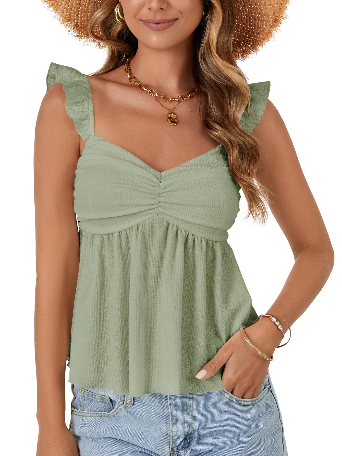 LYANER Women's Babydoll Tank Top Summer Camisole Dressy Casual Ruffle Strap Sleeveless Flowy Hem Peplum Tops