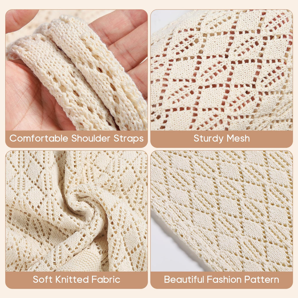 Sightor Crochet Tote Bag, Mesh Beach Bag Knit Summer Hobo Bag Vacation Boho Tote Bag for Women