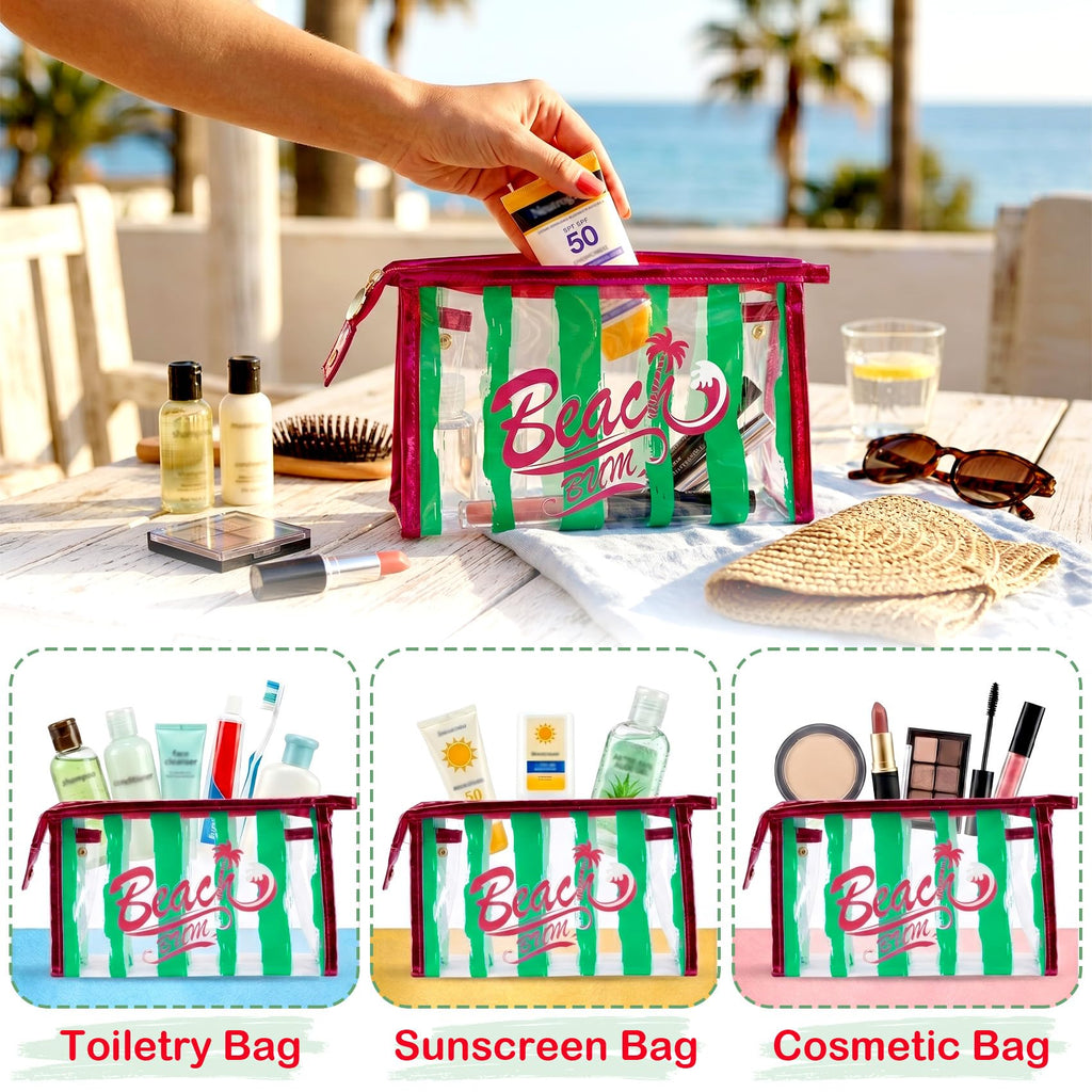 COSHAYSOO Sunscreen Bag Clear Makeup Toiletry Pouch Beach Vacation Essentials for Women Teen Girls Trip Gifts Summer Pool Travel Must Have Accessories Waterproof Stuff