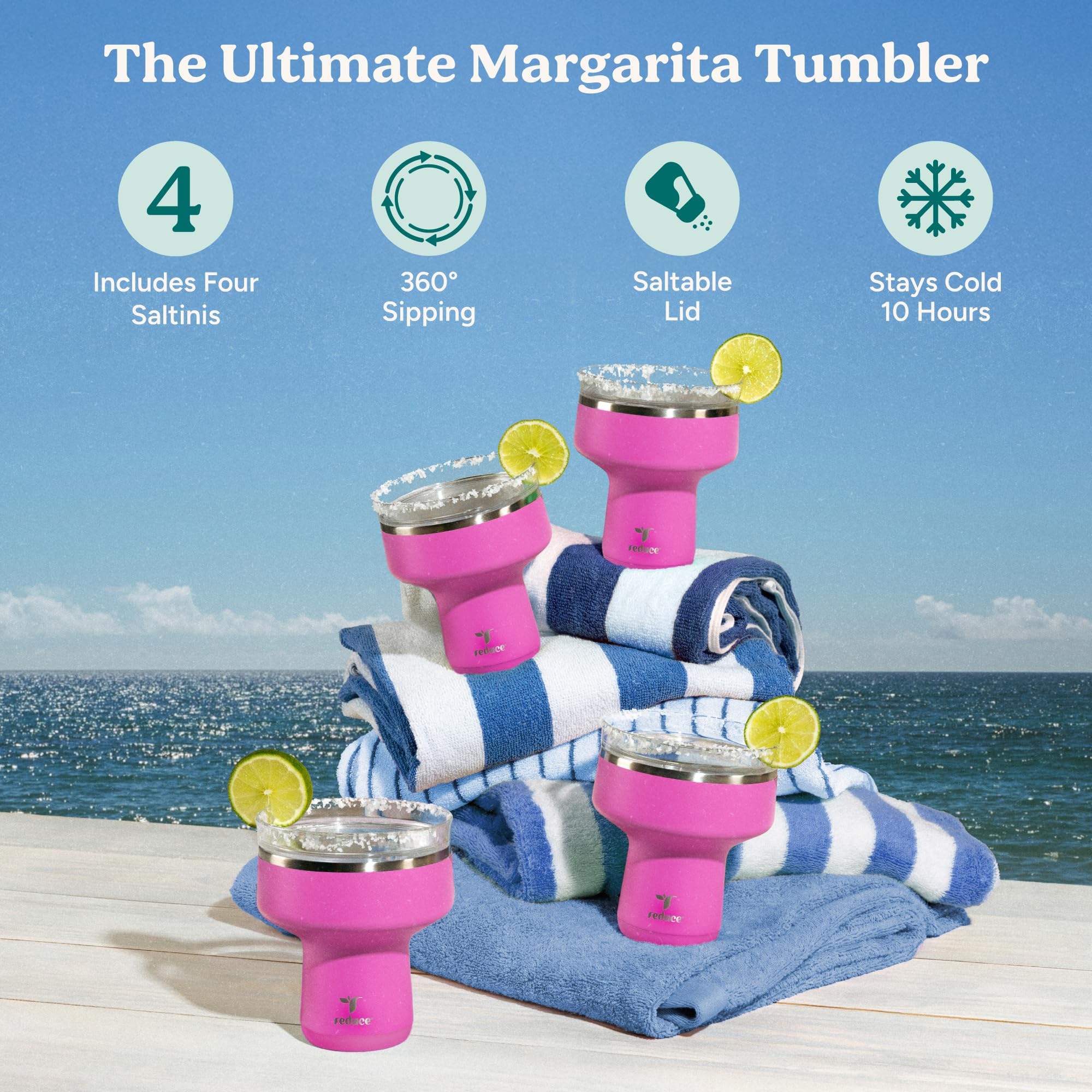 REDUCE Saltini 16 oz Cocktail Tumbler - Insulated Margarita Tumbler with Lid - Keeps Drinks Cold for 10 Hours - 360 Sippable Martini Glass Alternative - Shatterproof, Perfect for Parties - Daiquiri