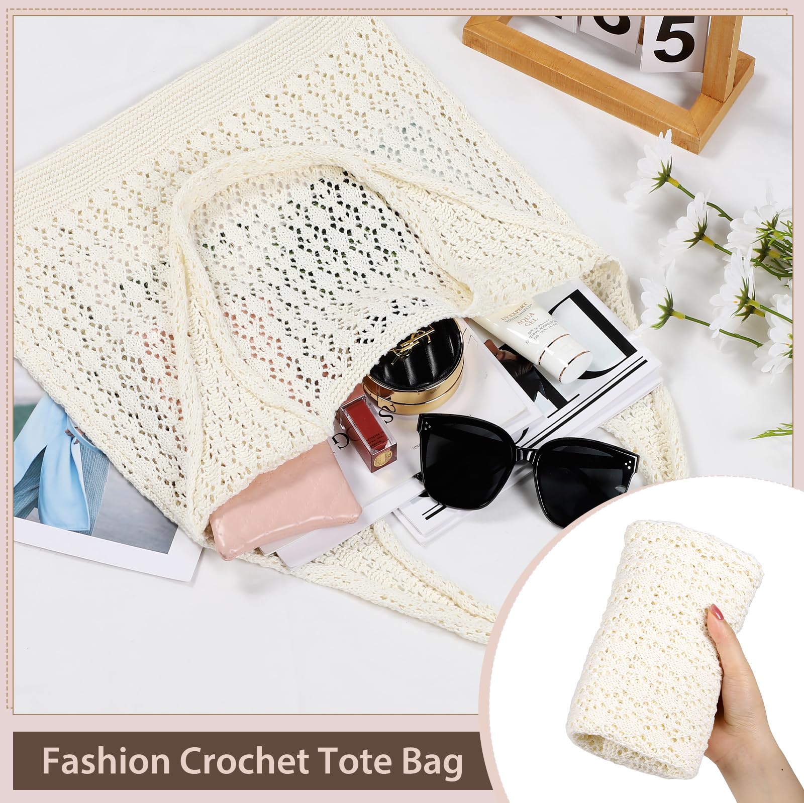 Sightor Crochet Tote Bag, Mesh Beach Bag Knit Summer Hobo Bag Vacation Boho Tote Bag for Women
