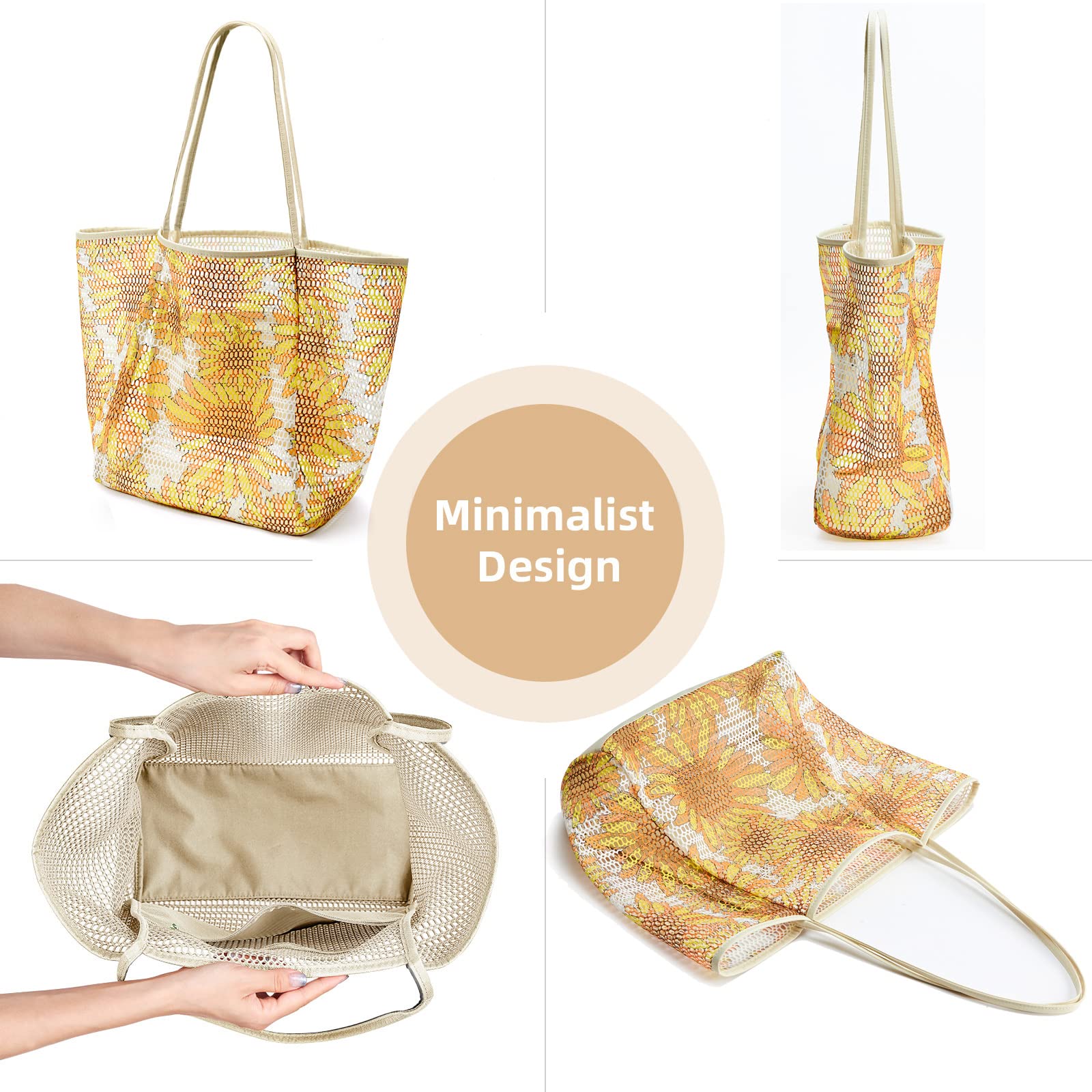 KALIDI Beach Nylon Mesh Tote Bag, Casual Tote Bag Hobo Women Foldable MAX 23L Shoulder Bag For Beach Picnic Vacation