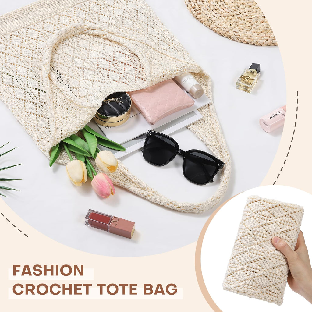 Sightor Crochet Tote Bag, Mesh Beach Bag Knit Summer Hobo Bag Vacation Boho Tote Bag for Women