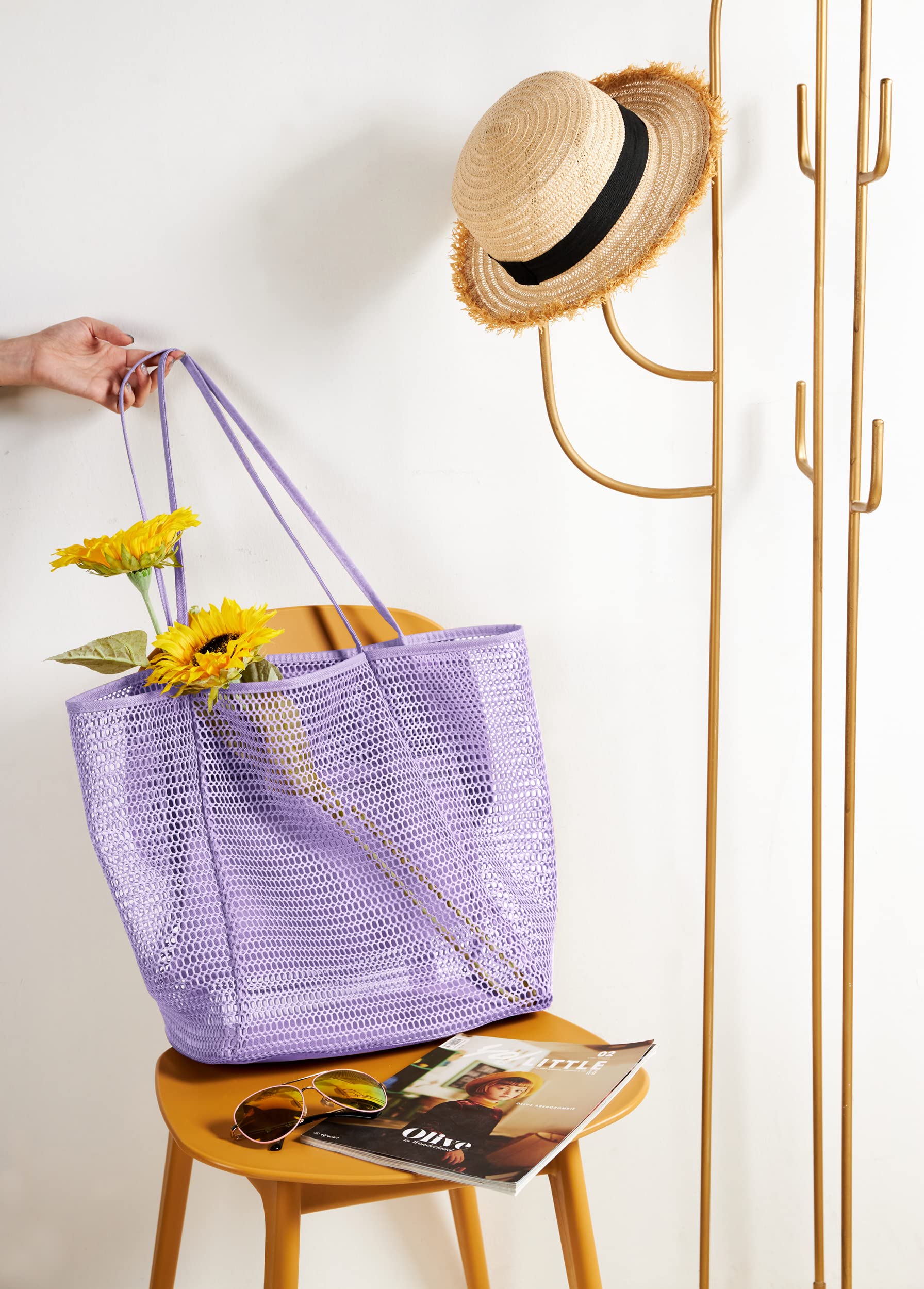 KALIDI Beach Nylon Mesh Tote Bag, Casual Tote Bag Hobo Women Foldable MAX 23L Shoulder Bag For Beach Picnic Vacation