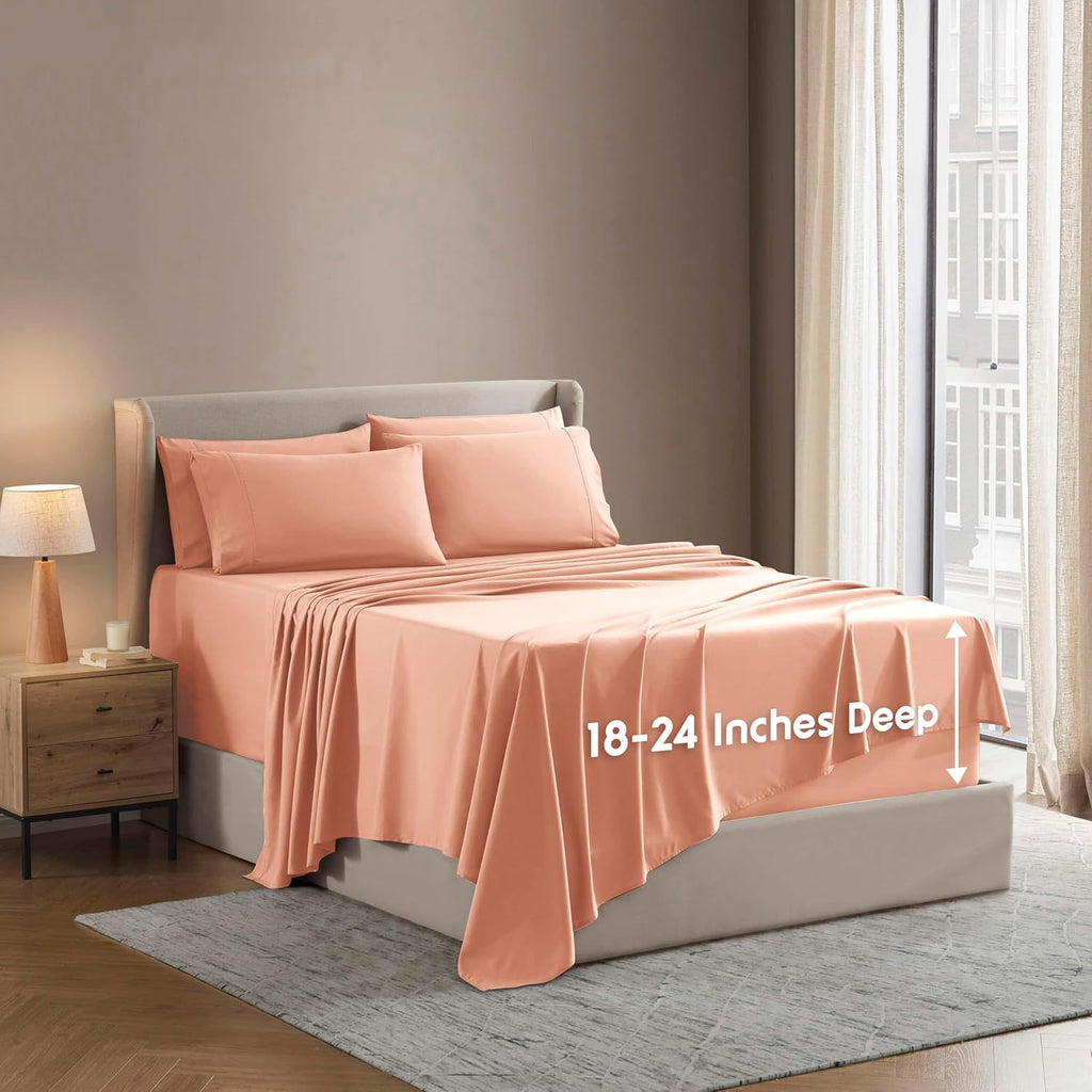 Nestl Extra Deep King Sheet Set - 6 Piece Breathable & Cooling Sheets - Hotel Luxury Bedding Set w/18-24 Inch Deep Pockets - Easy & Secure Fit - Super Soft, Wrinkle Free & Comfy - Dark Gray