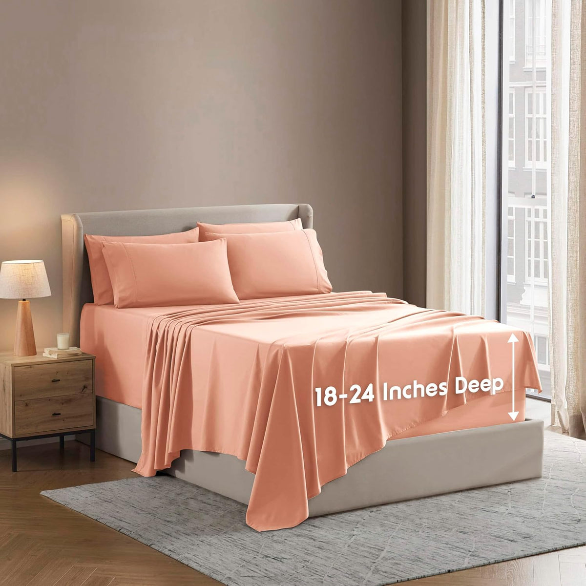 Nestl Extra Deep King Sheet Set - 6 Piece Breathable & Cooling Sheets - Hotel Luxury Bedding Set w/18-24 Inch Deep Pockets - Easy & Secure Fit - Super Soft, Wrinkle Free & Comfy - Dark Gray