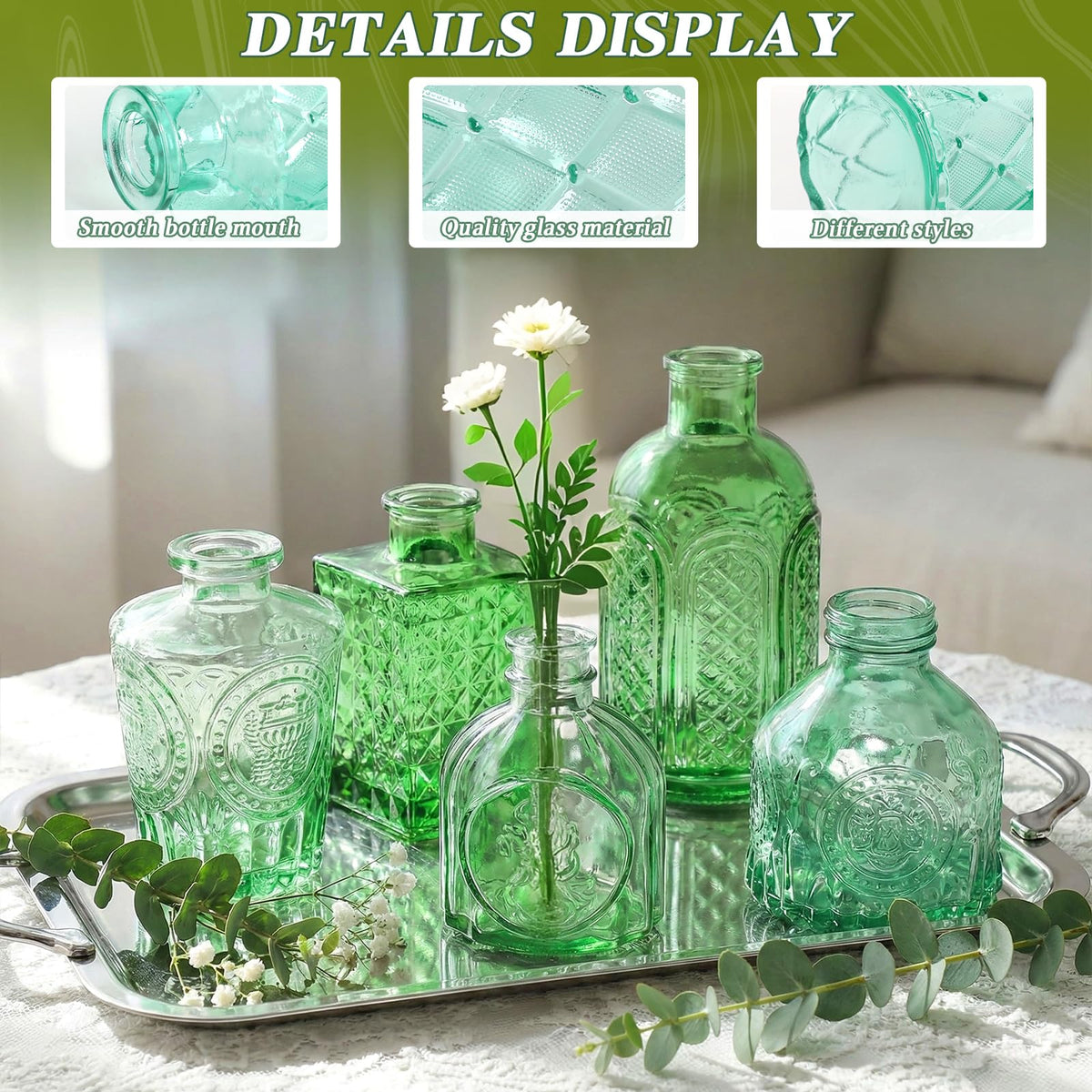 Set of 15 Colorful Glass Bud Vases - Small Textured Flower Vases for Centerpieces, Wedding Table Decor, Retro Home Decor Bulk Vase Set for DIY, Events & Gifts