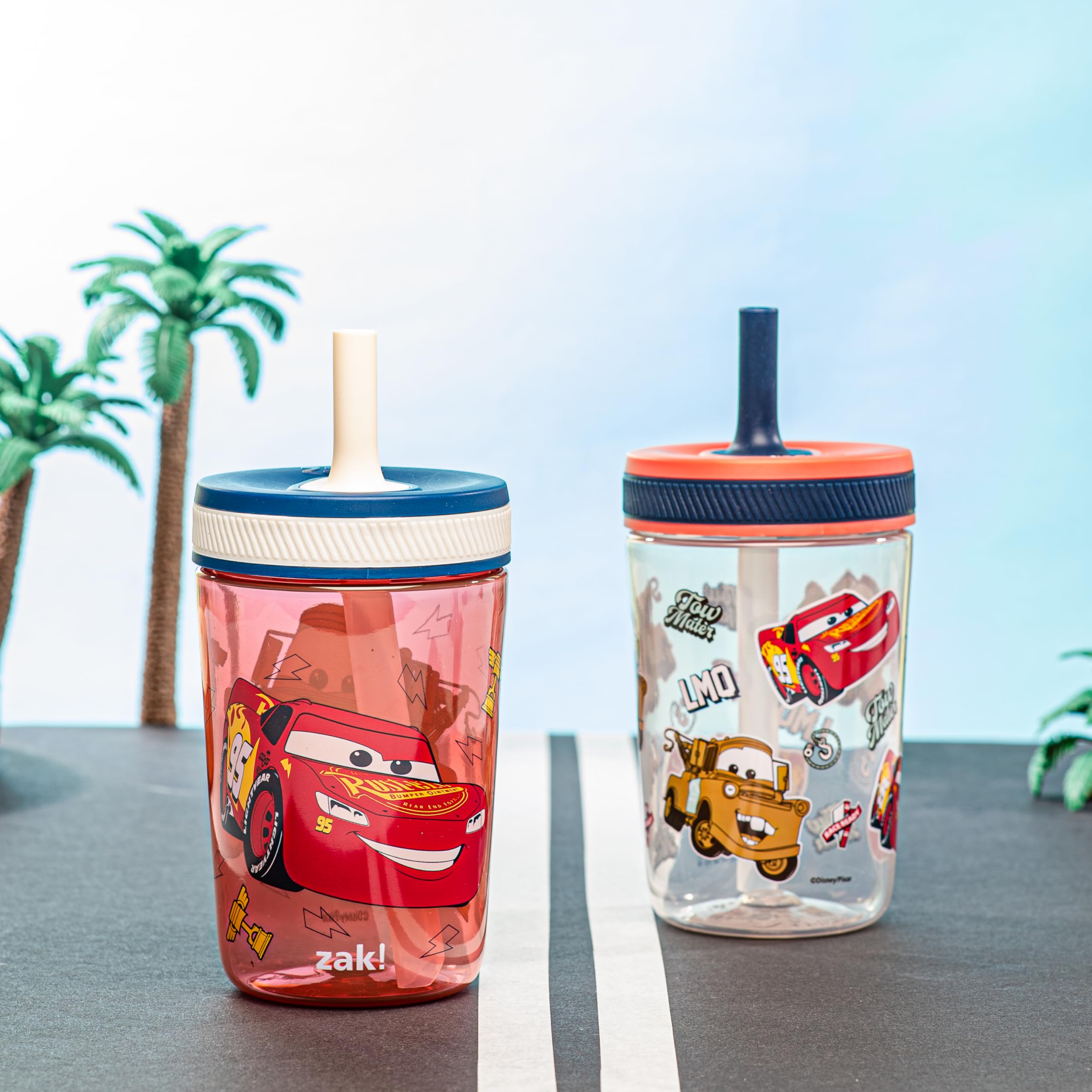 Zak Designs Kelso Toddler Cups For Travel or At Home, 15oz 2-Pack Durable Plastic Sippy Cups With Leak-Proof Design is Perfect For Kids (Sweet Berry, Lemon Zest)