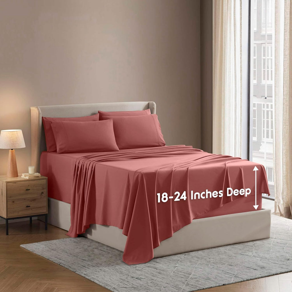 Nestl Extra Deep King Sheet Set - 6 Piece Breathable & Cooling Sheets - Hotel Luxury Bedding Set w/18-24 Inch Deep Pockets - Easy & Secure Fit - Super Soft, Wrinkle Free & Comfy - Dark Gray