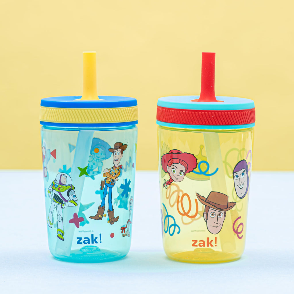 Zak Designs Kelso Toddler Cups For Travel or At Home, 15oz 2-Pack Durable Plastic Sippy Cups With Leak-Proof Design is Perfect For Kids (Sweet Berry, Lemon Zest)
