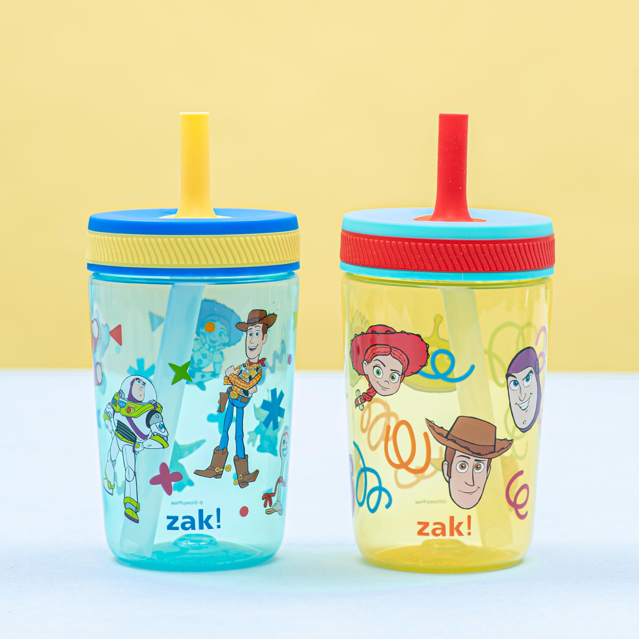 Zak Designs Kelso Toddler Cups For Travel or At Home, 15oz 2-Pack Durable Plastic Sippy Cups With Leak-Proof Design is Perfect For Kids (Sweet Berry, Lemon Zest)