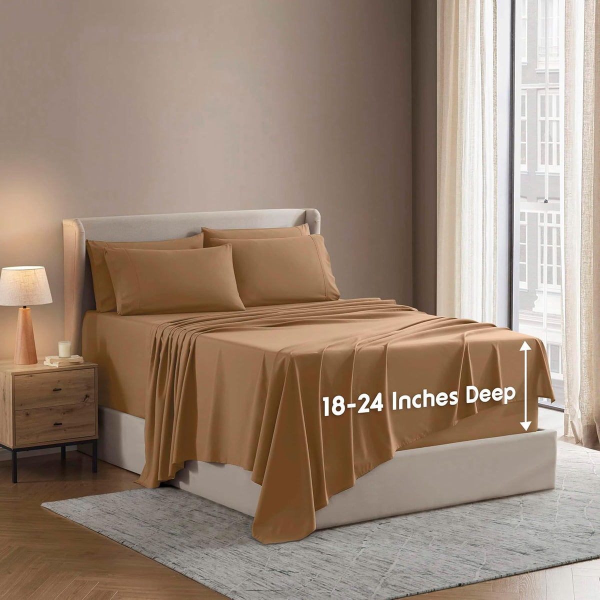 Nestl Extra Deep King Sheet Set - 6 Piece Breathable & Cooling Sheets - Hotel Luxury Bedding Set w/18-24 Inch Deep Pockets - Easy & Secure Fit - Super Soft, Wrinkle Free & Comfy - Dark Gray