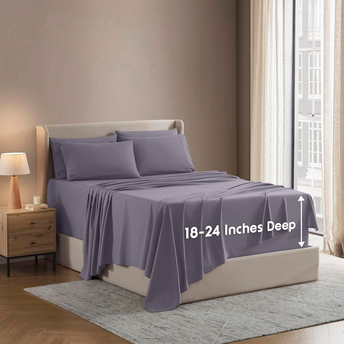 Nestl Extra Deep King Sheet Set - 6 Piece Breathable & Cooling Sheets - Hotel Luxury Bedding Set w/18-24 Inch Deep Pockets - Easy & Secure Fit - Super Soft, Wrinkle Free & Comfy - Dark Gray