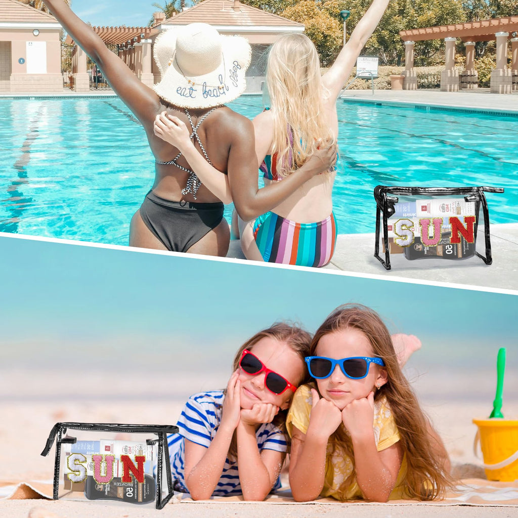 COSHAYSOO Sunscreen Bag Clear Makeup Toiletry Pouch Beach Vacation Essentials for Women Teen Girls Trip Gifts Summer Pool Travel Must Have Accessories Waterproof Stuff