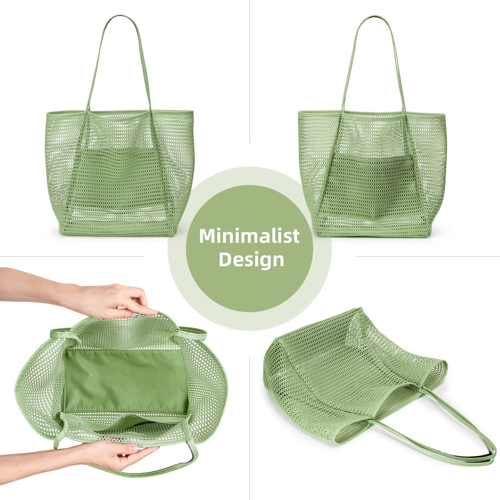 KALIDI Beach Nylon Mesh Tote Bag, Casual Tote Bag Hobo Women Foldable MAX 23L Shoulder Bag For Beach Picnic Vacation