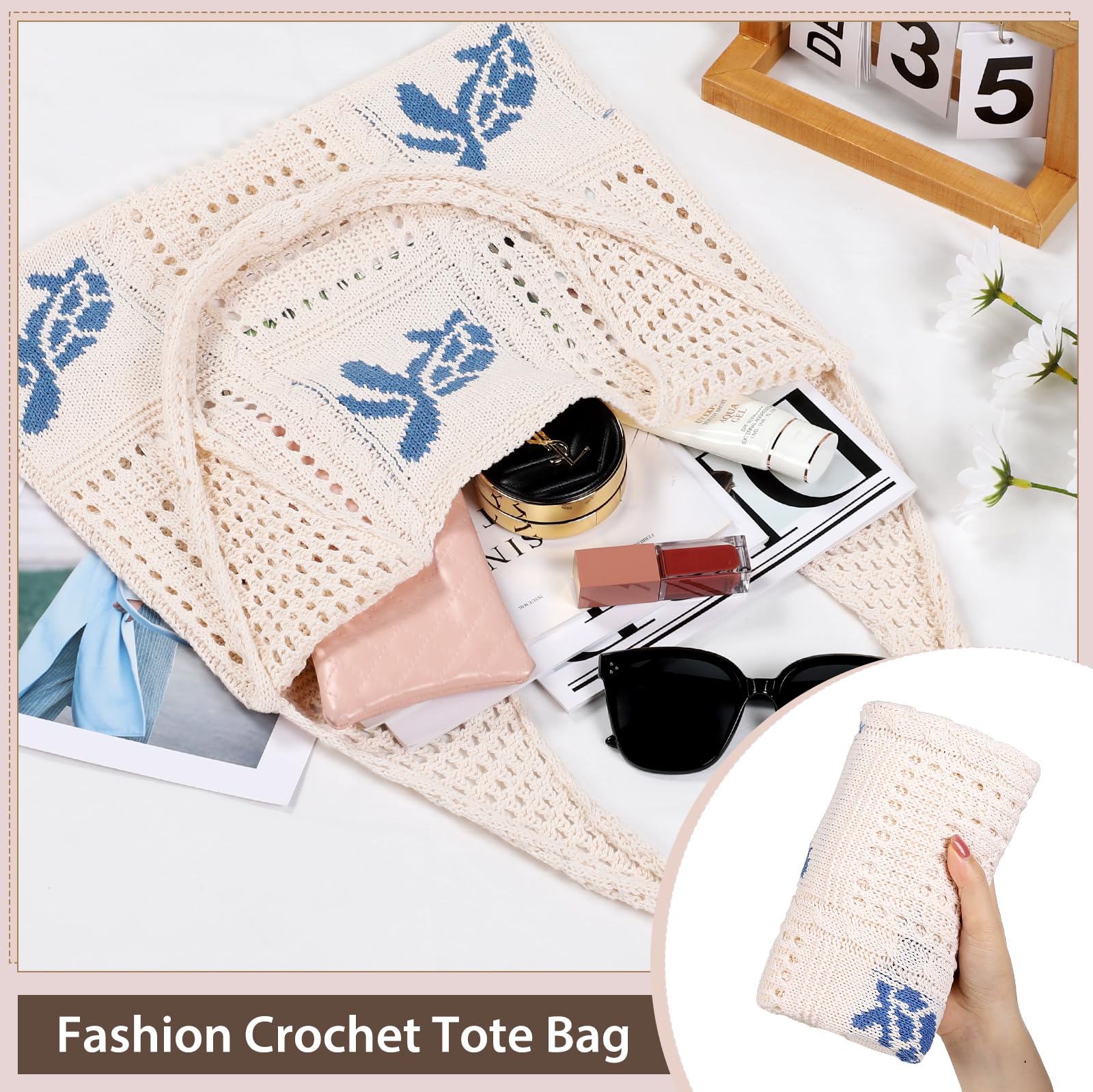 Sightor Crochet Tote Bag, Mesh Beach Bag Knit Summer Hobo Bag Vacation Boho Tote Bag for Women