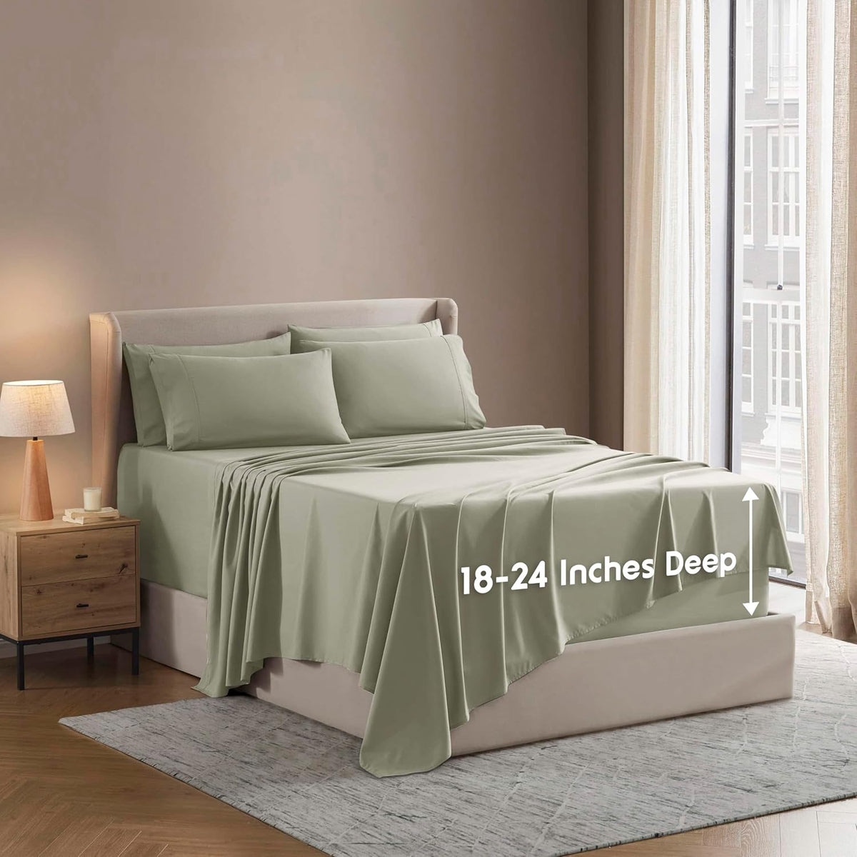 Nestl Extra Deep King Sheet Set - 6 Piece Breathable & Cooling Sheets - Hotel Luxury Bedding Set w/18-24 Inch Deep Pockets - Easy & Secure Fit - Super Soft, Wrinkle Free & Comfy - Dark Gray