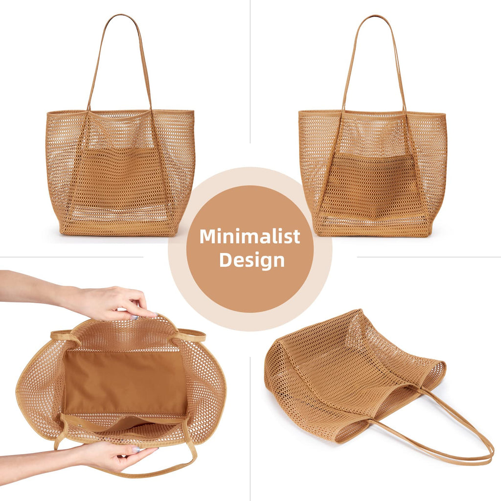 KALIDI Beach Nylon Mesh Tote Bag, Casual Tote Bag Hobo Women Foldable MAX 23L Shoulder Bag For Beach Picnic Vacation