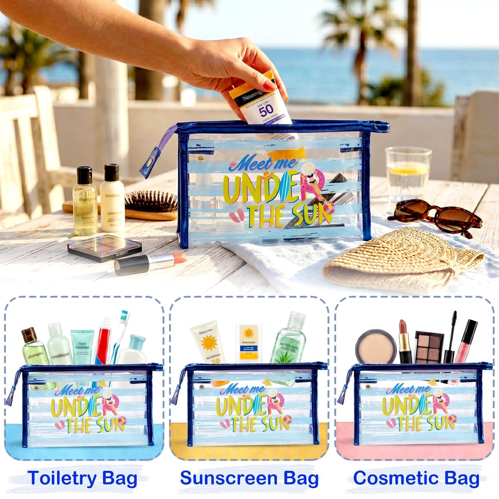 COSHAYSOO Sunscreen Bag Clear Makeup Toiletry Pouch Beach Vacation Essentials for Women Teen Girls Trip Gifts Summer Pool Travel Must Have Accessories Waterproof Stuff