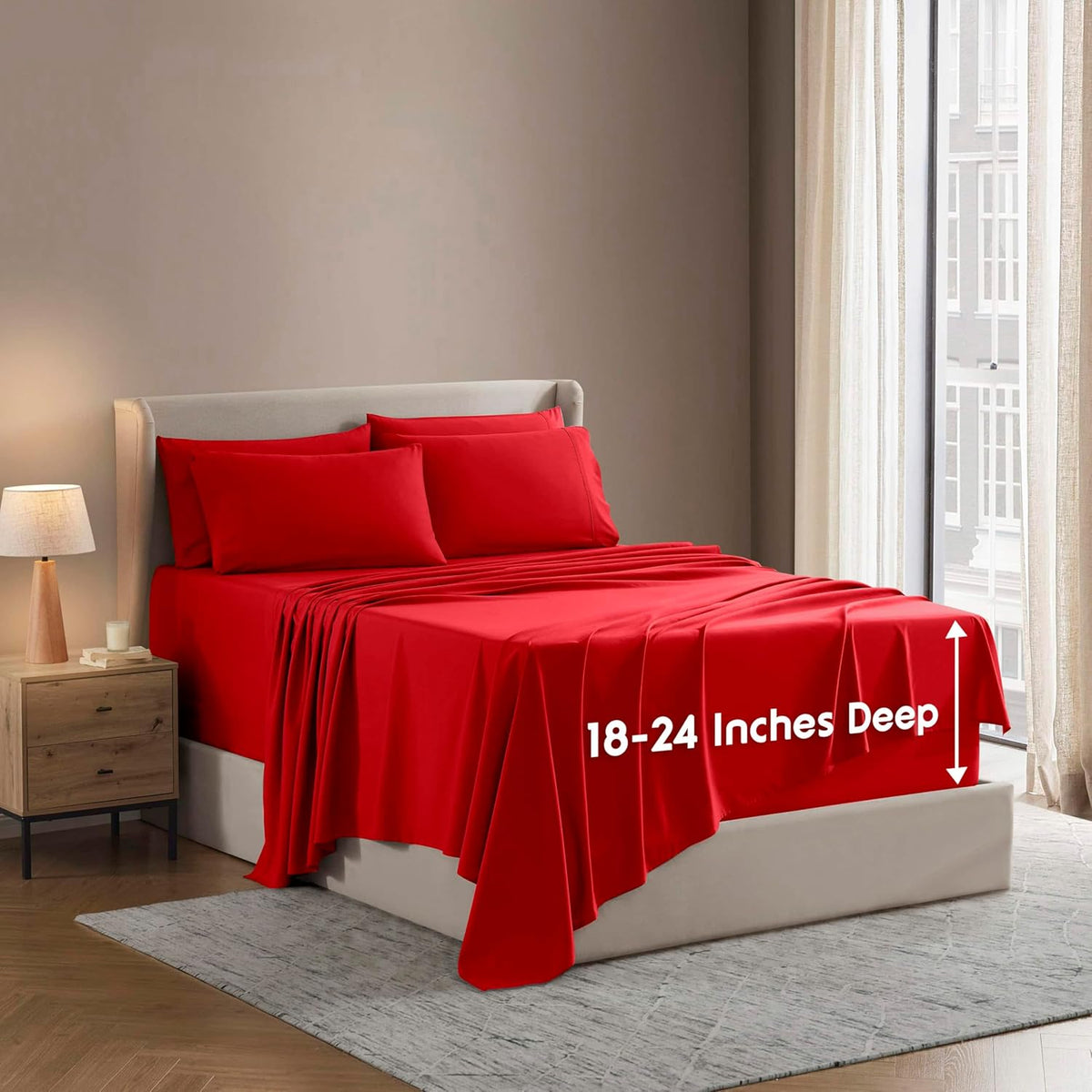 Nestl Extra Deep King Sheet Set - 6 Piece Breathable & Cooling Sheets - Hotel Luxury Bedding Set w/18-24 Inch Deep Pockets - Easy & Secure Fit - Super Soft, Wrinkle Free & Comfy - Dark Gray