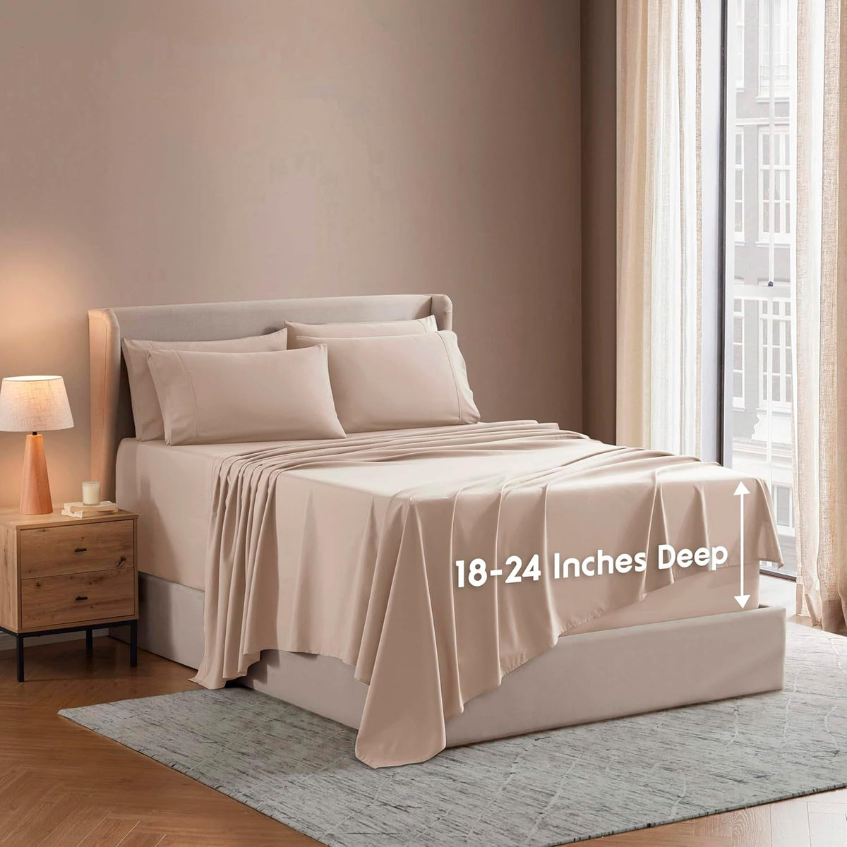 Nestl Extra Deep King Sheet Set - 6 Piece Breathable & Cooling Sheets - Hotel Luxury Bedding Set w/18-24 Inch Deep Pockets - Easy & Secure Fit - Super Soft, Wrinkle Free & Comfy - Dark Gray