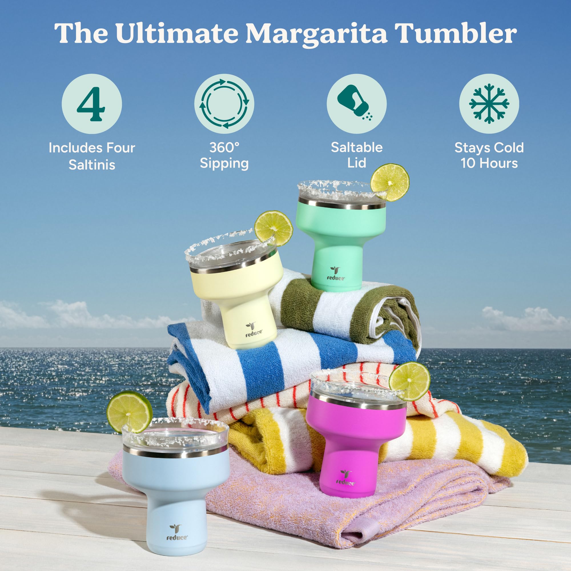 REDUCE Saltini 16 oz Cocktail Tumbler - Insulated Margarita Tumbler with Lid - Keeps Drinks Cold for 10 Hours - 360 Sippable Martini Glass Alternative - Shatterproof, Perfect for Parties - Daiquiri