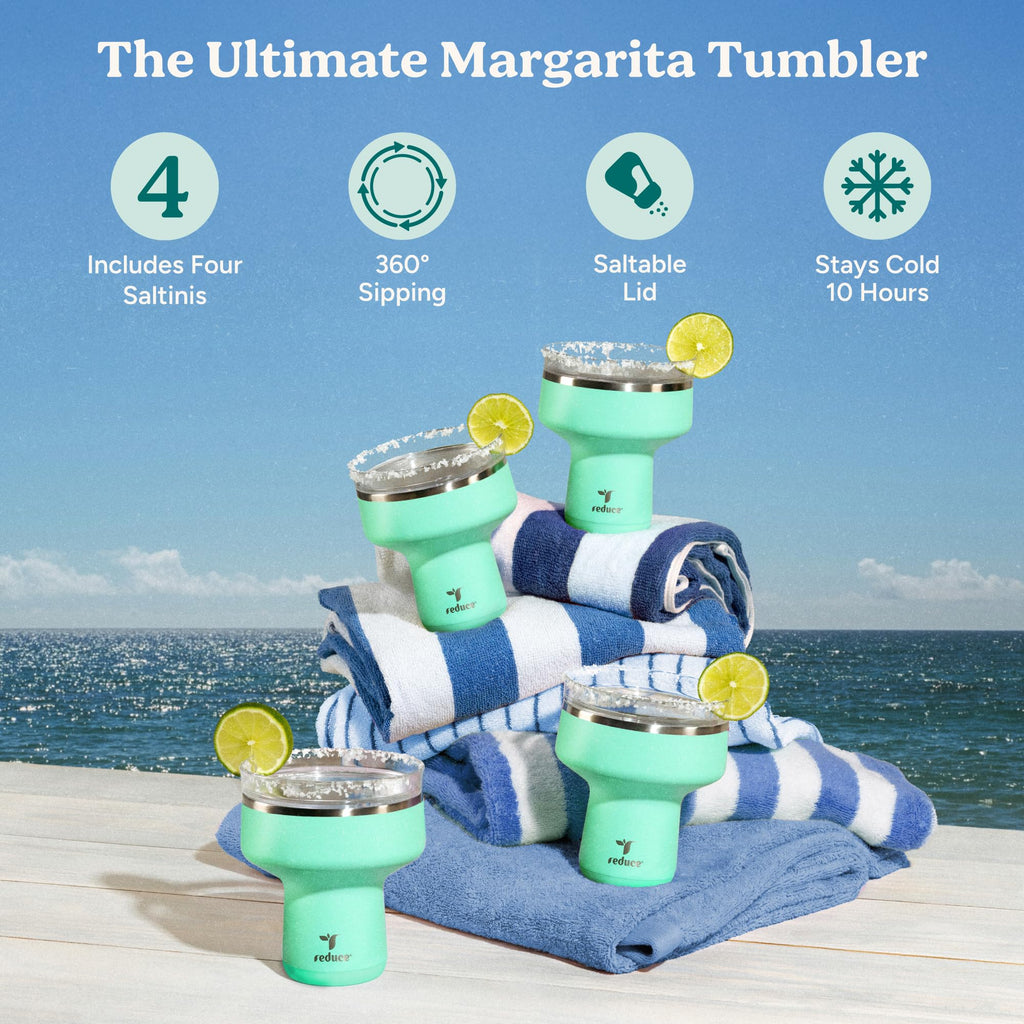 REDUCE Saltini 16 oz Cocktail Tumbler - Insulated Margarita Tumbler with Lid - Keeps Drinks Cold for 10 Hours - 360 Sippable Martini Glass Alternative - Shatterproof, Perfect for Parties - Daiquiri