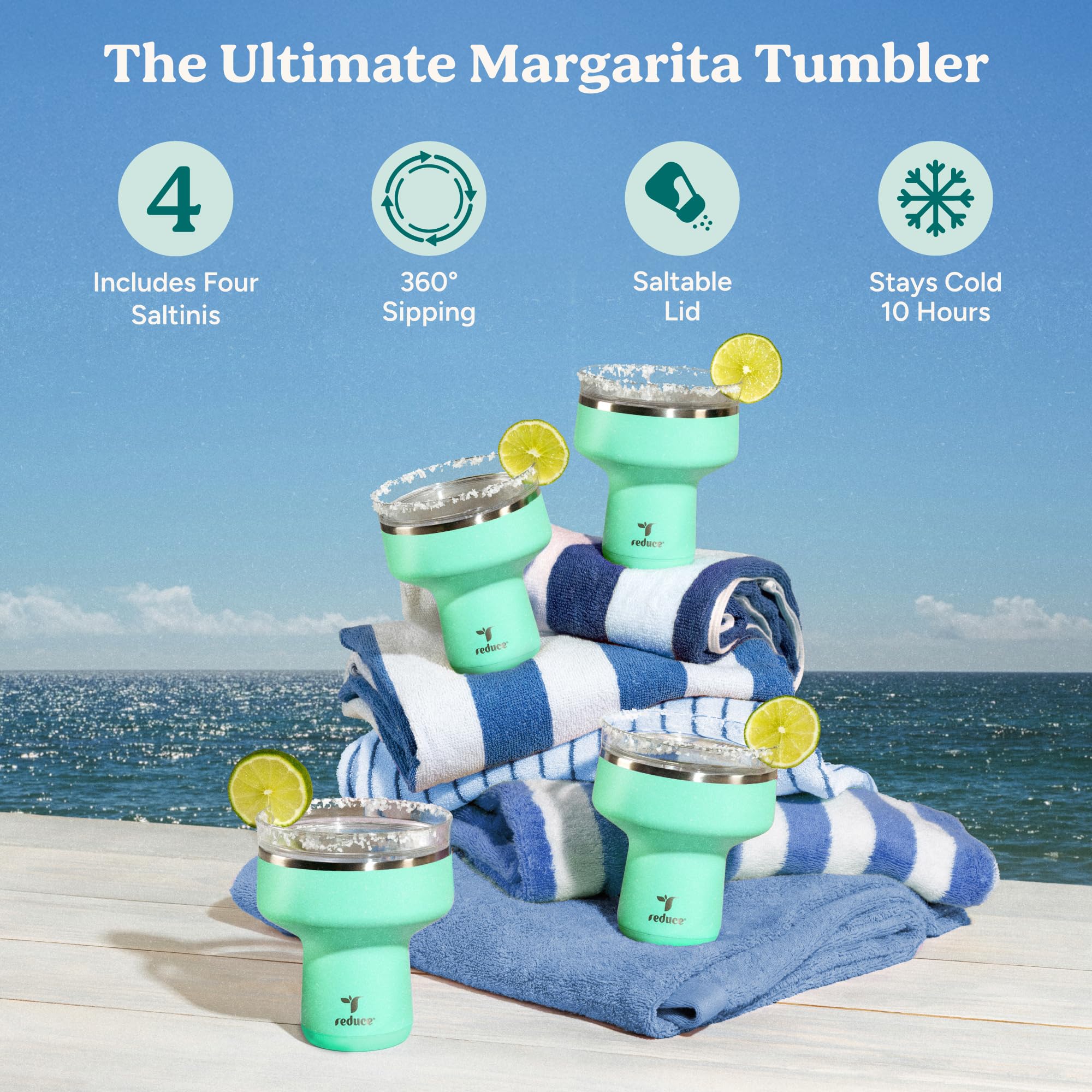 REDUCE Saltini 16 oz Cocktail Tumbler - Insulated Margarita Tumbler with Lid - Keeps Drinks Cold for 10 Hours - 360 Sippable Martini Glass Alternative - Shatterproof, Perfect for Parties - Daiquiri