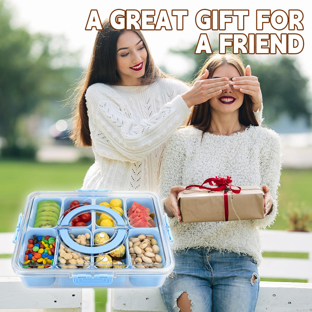 HRXFOZ Divided Serving Tray with Lid and Handle,8 Compartments Snacks Box,Snack Fruit and Veggie Tray,Portable Platter for Candy Fruits Nuts Snack Party Entertaining Picnic (1 PCS)