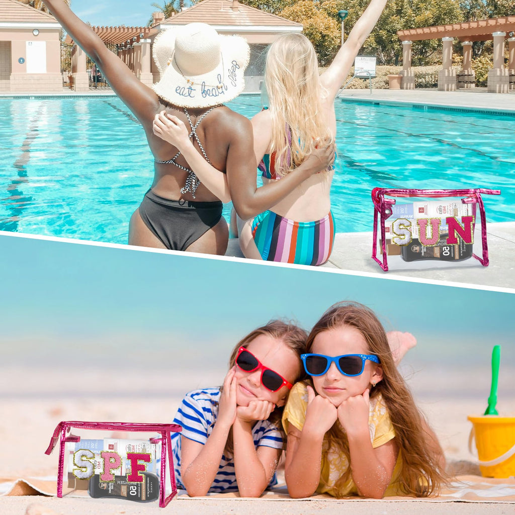 COSHAYSOO Sunscreen Bag Clear Makeup Toiletry Pouch Beach Vacation Essentials for Women Teen Girls Trip Gifts Summer Pool Travel Must Have Accessories Waterproof Stuff