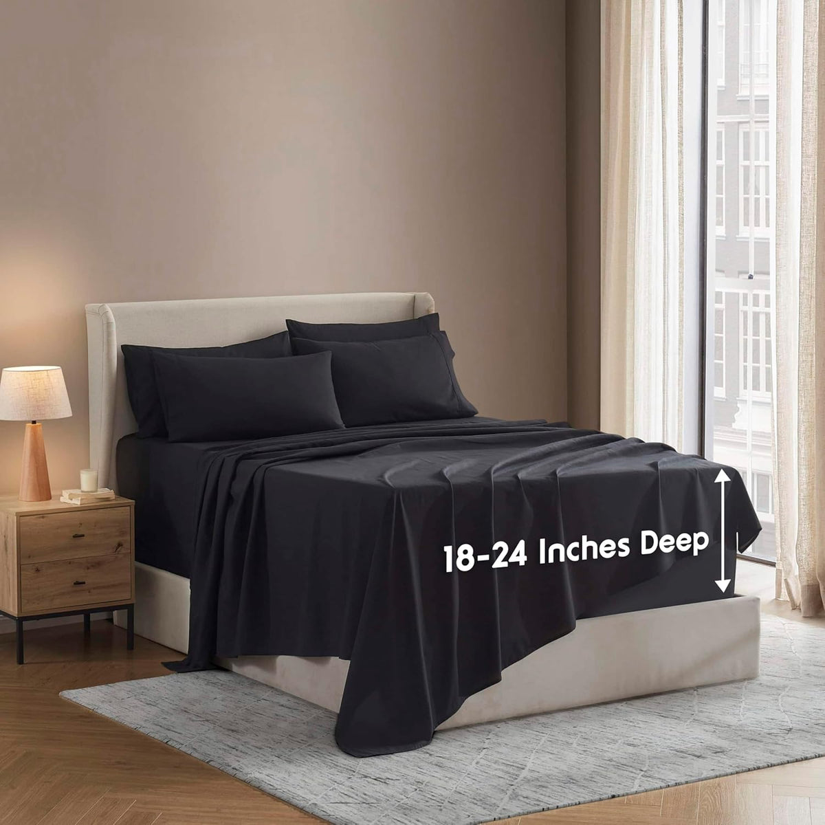 Nestl Extra Deep King Sheet Set - 6 Piece Breathable & Cooling Sheets - Hotel Luxury Bedding Set w/18-24 Inch Deep Pockets - Easy & Secure Fit - Super Soft, Wrinkle Free & Comfy - Dark Gray