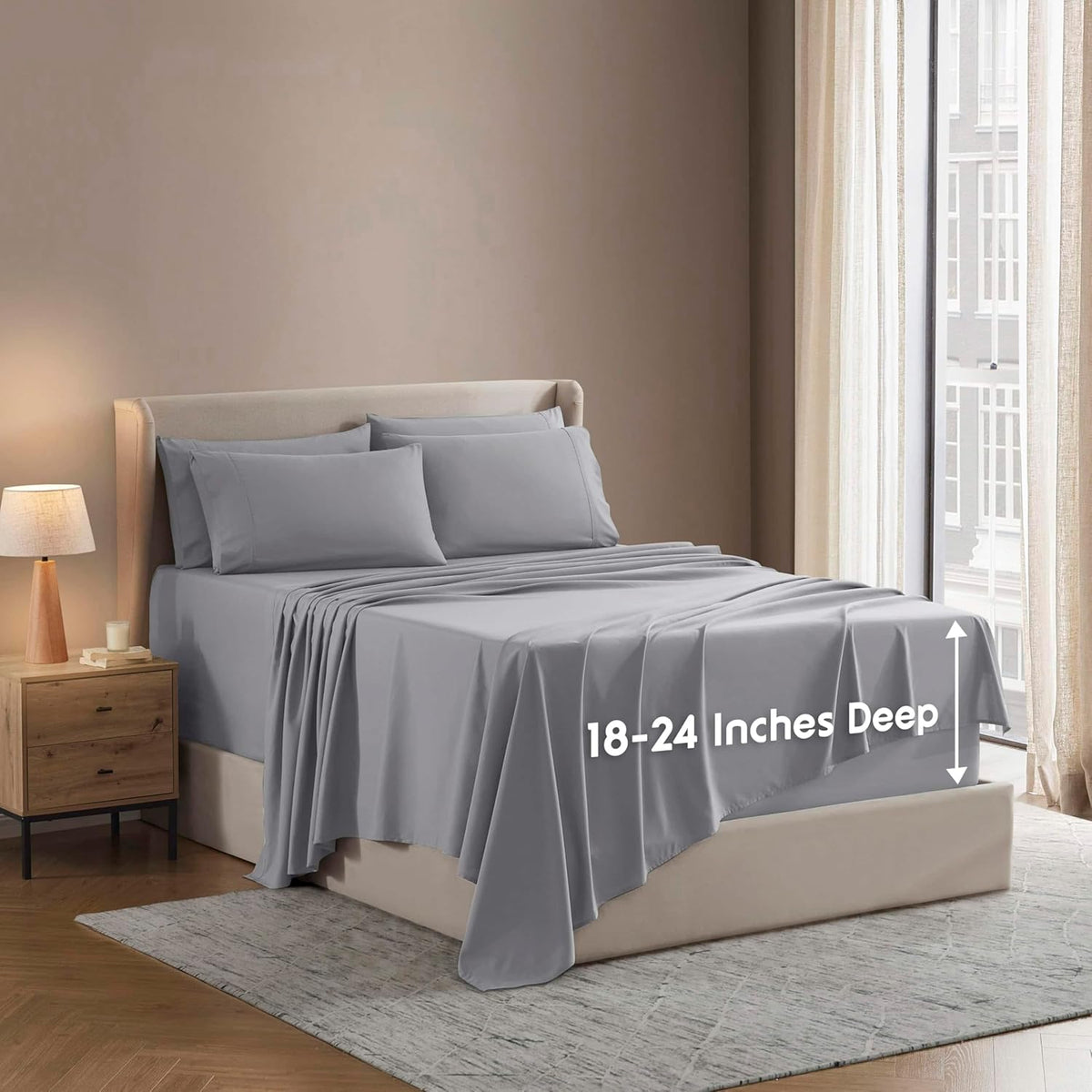 Nestl Extra Deep King Sheet Set - 6 Piece Breathable & Cooling Sheets - Hotel Luxury Bedding Set w/18-24 Inch Deep Pockets - Easy & Secure Fit - Super Soft, Wrinkle Free & Comfy - Dark Gray