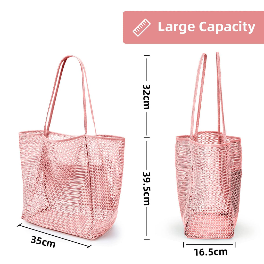 KALIDI Beach Nylon Mesh Tote Bag, Casual Tote Bag Hobo Women Foldable MAX 23L Shoulder Bag For Beach Picnic Vacation