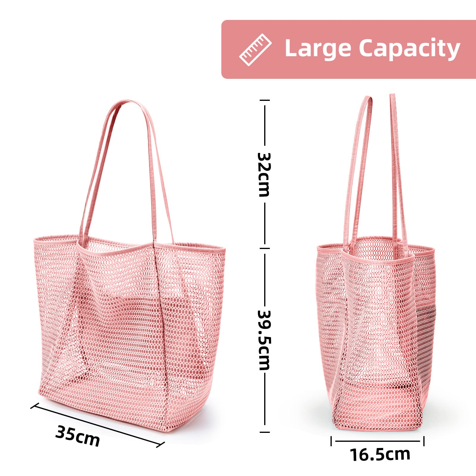 KALIDI Beach Nylon Mesh Tote Bag, Casual Tote Bag Hobo Women Foldable MAX 23L Shoulder Bag For Beach Picnic Vacation