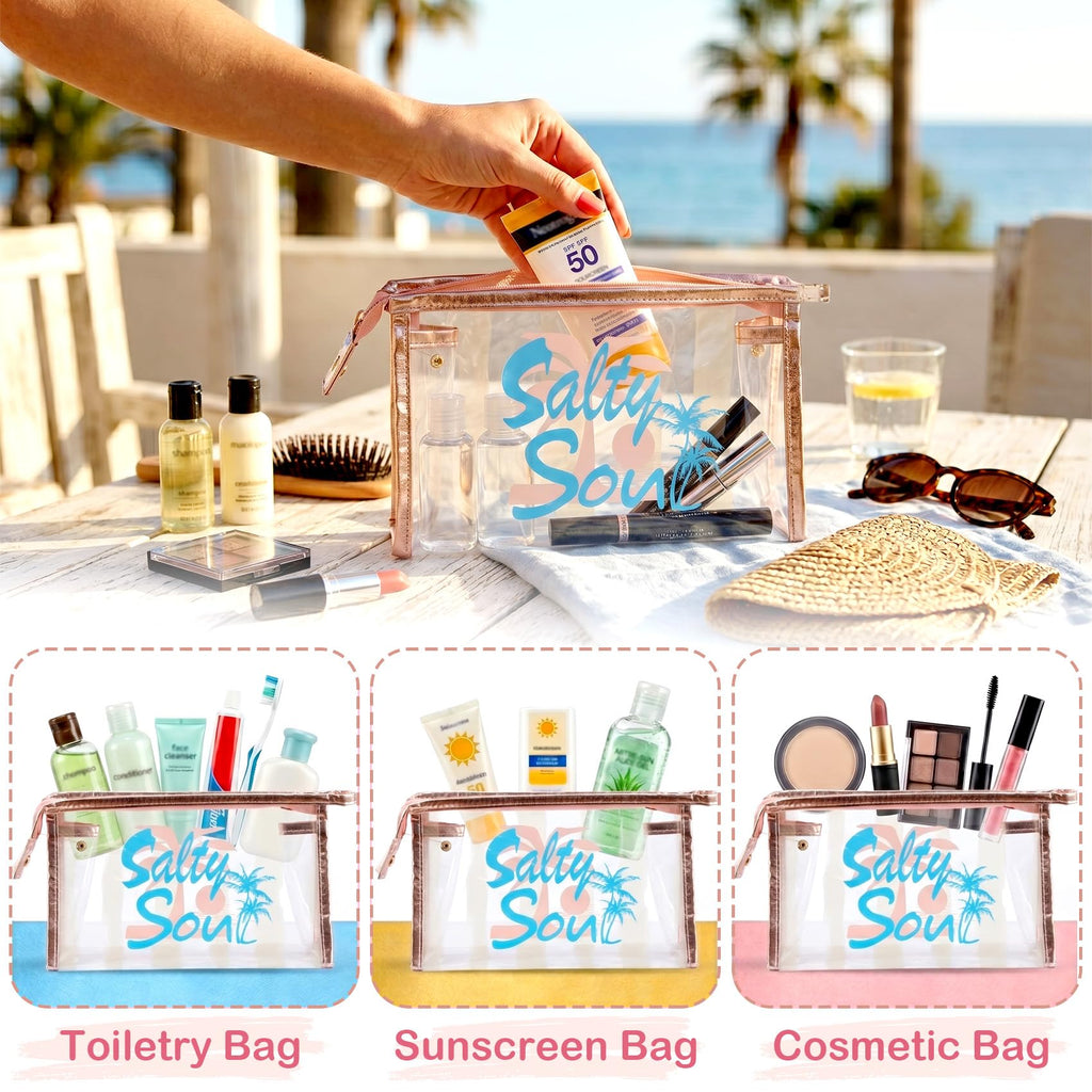 COSHAYSOO Sunscreen Bag Clear Makeup Toiletry Pouch Beach Vacation Essentials for Women Teen Girls Trip Gifts Summer Pool Travel Must Have Accessories Waterproof Stuff