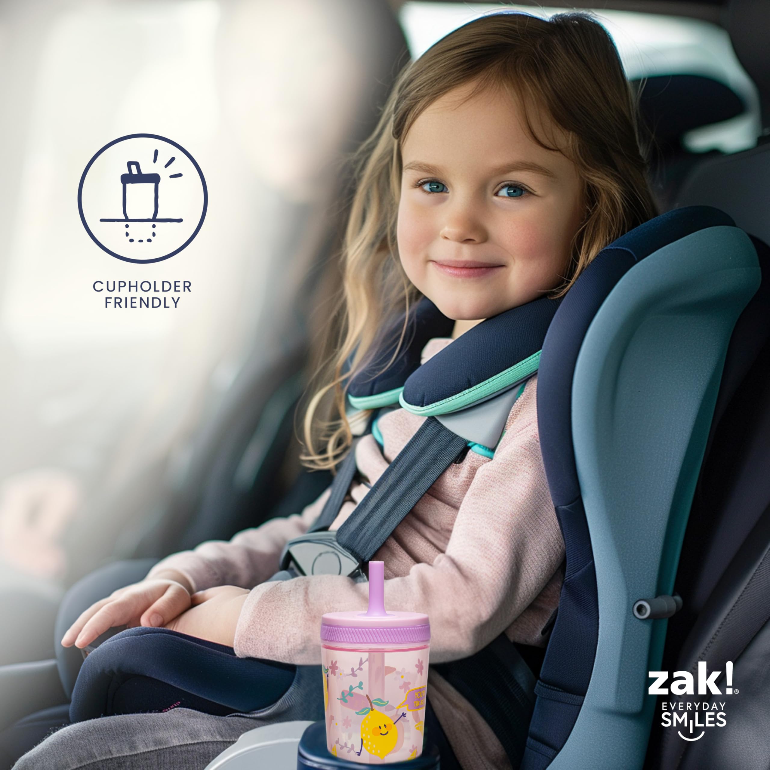 Zak Designs Kelso Toddler Cups For Travel or At Home, 15oz 2-Pack Durable Plastic Sippy Cups With Leak-Proof Design is Perfect For Kids (Sweet Berry, Lemon Zest)