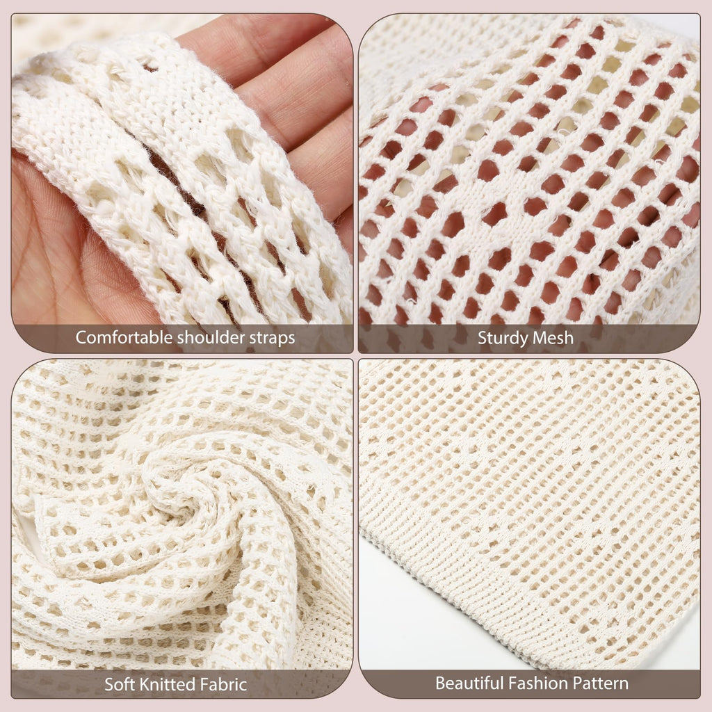 Sightor Crochet Tote Bag, Mesh Beach Bag Knit Summer Hobo Bag Vacation Boho Tote Bag for Women