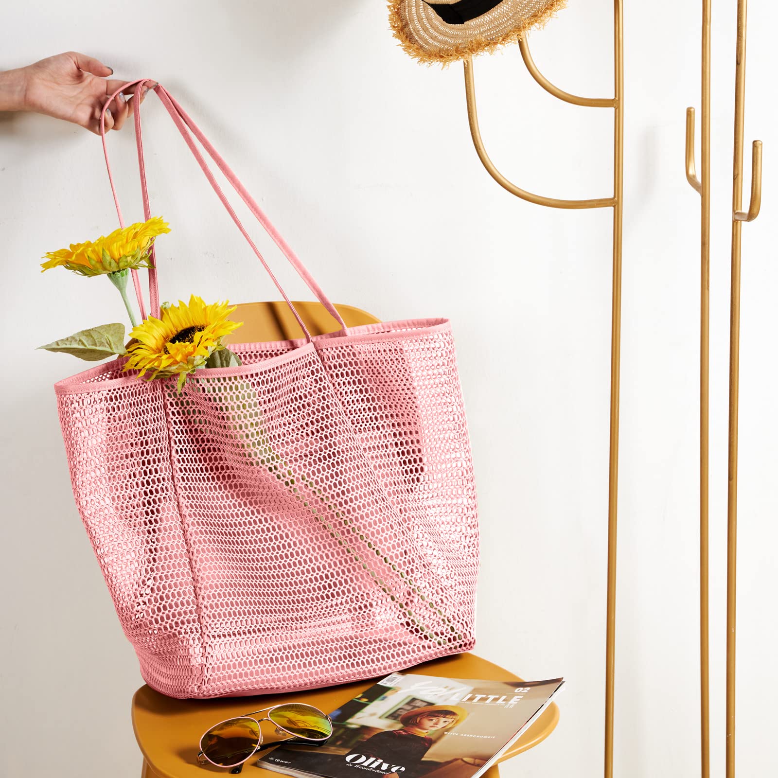 KALIDI Beach Nylon Mesh Tote Bag, Casual Tote Bag Hobo Women Foldable MAX 23L Shoulder Bag For Beach Picnic Vacation