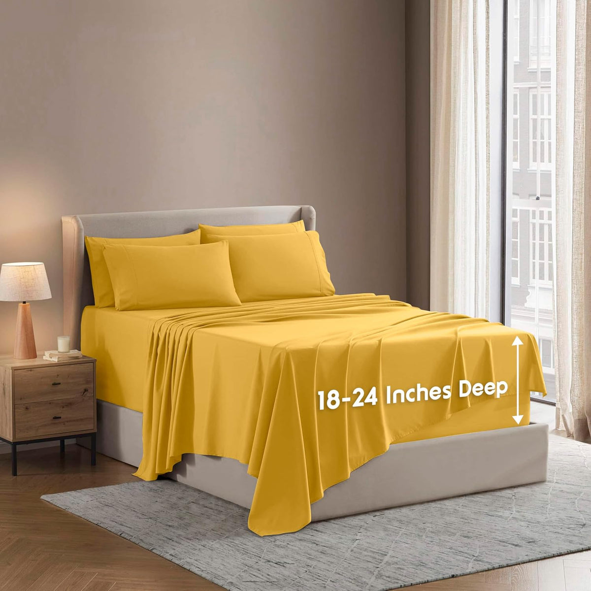 Nestl Extra Deep King Sheet Set - 6 Piece Breathable & Cooling Sheets - Hotel Luxury Bedding Set w/18-24 Inch Deep Pockets - Easy & Secure Fit - Super Soft, Wrinkle Free & Comfy - Dark Gray